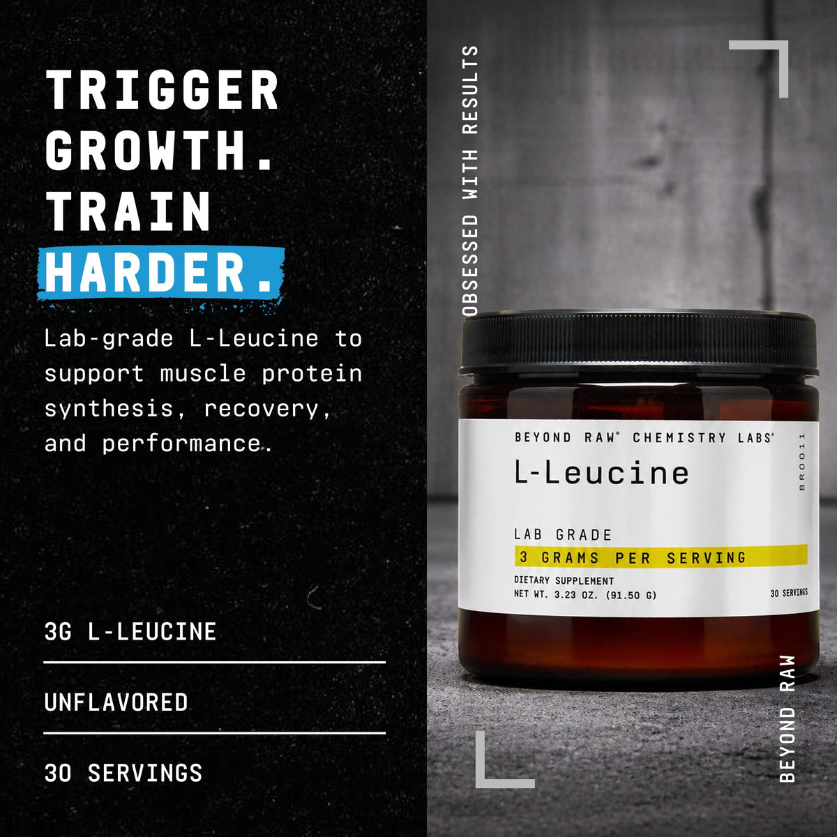 BEYOND RAW Poudre L-Leucine 281g vue arrière avec informations nutritionnelles