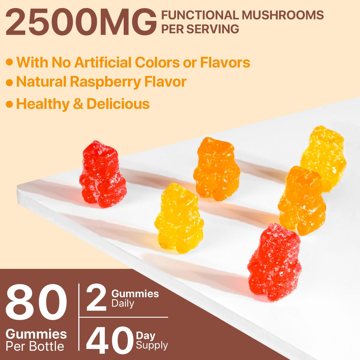 Beyxdu Gummies Champignon 2500mg avec une main tenant une gummy