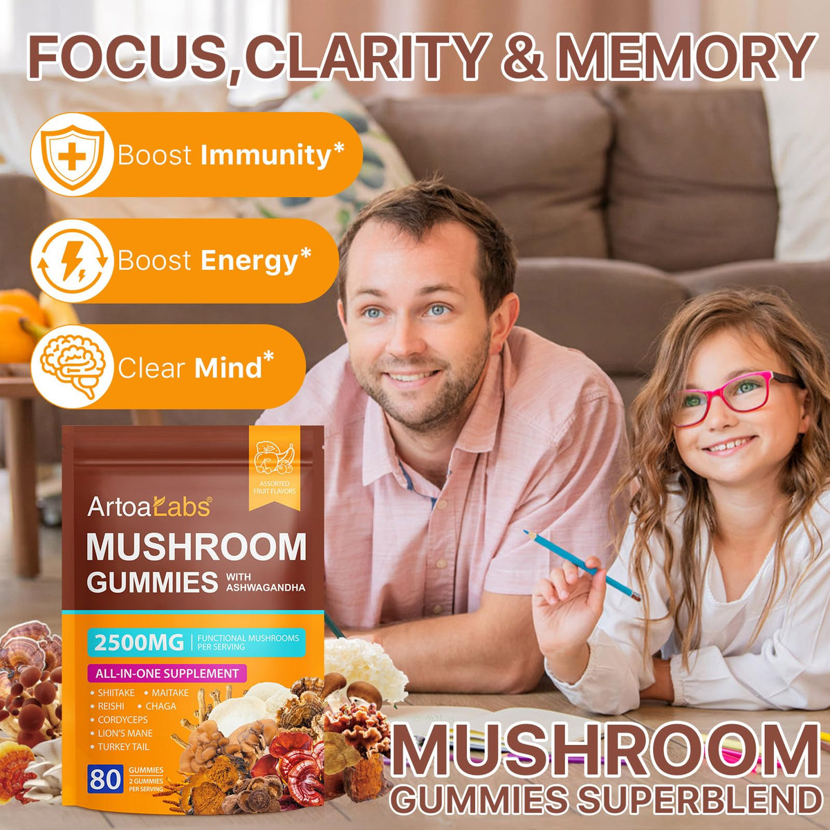 Beyxdu Gummies Champignon 2500mg montrant les gummies individuelles
