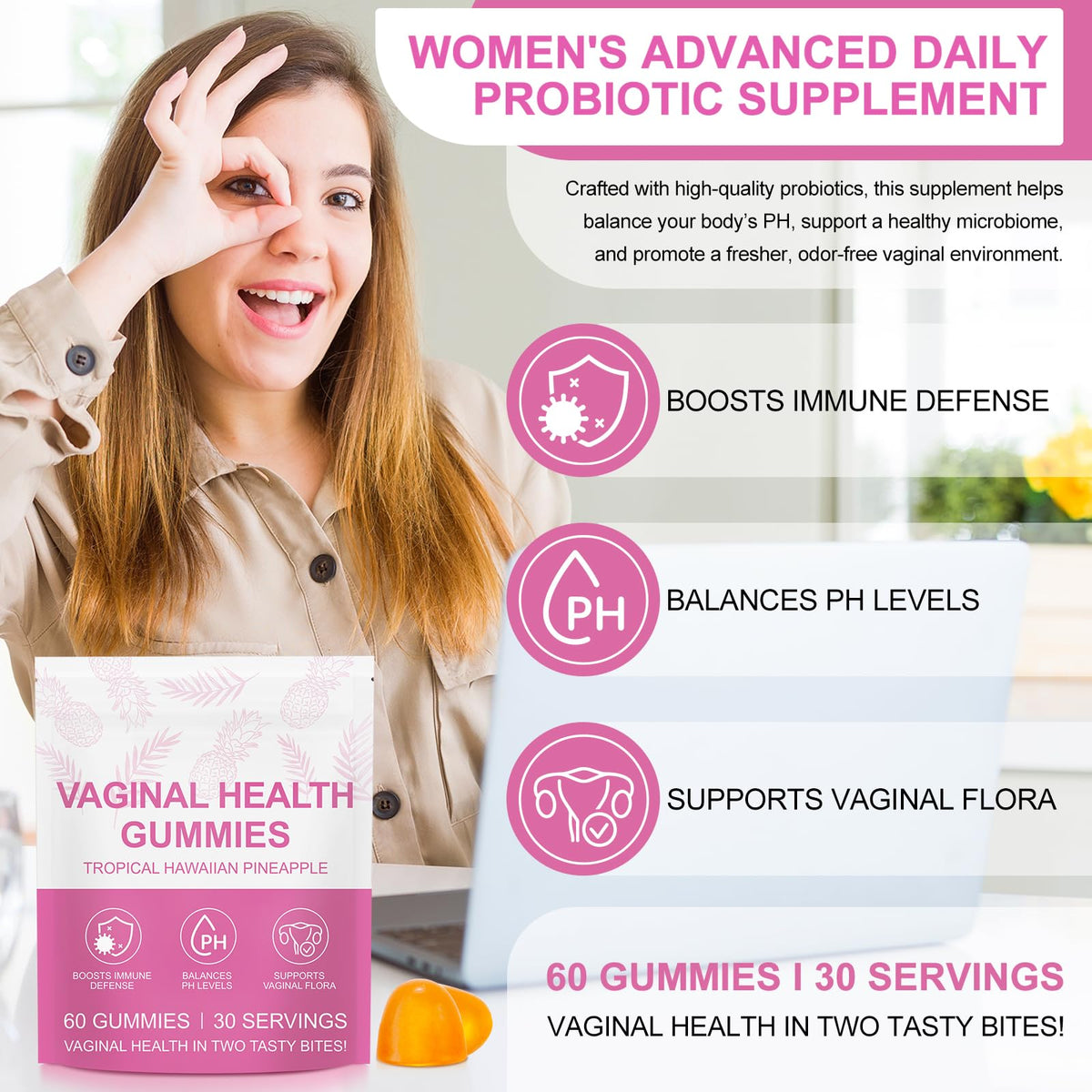 Beyxdu Gummies Équilibre Féminin goût ananas, vue de côté