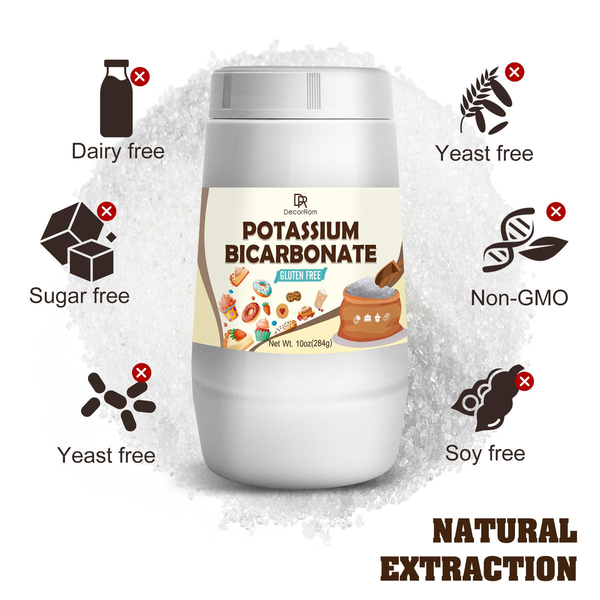 Bicarbonate de potassium 10oz sur une table de cuisine