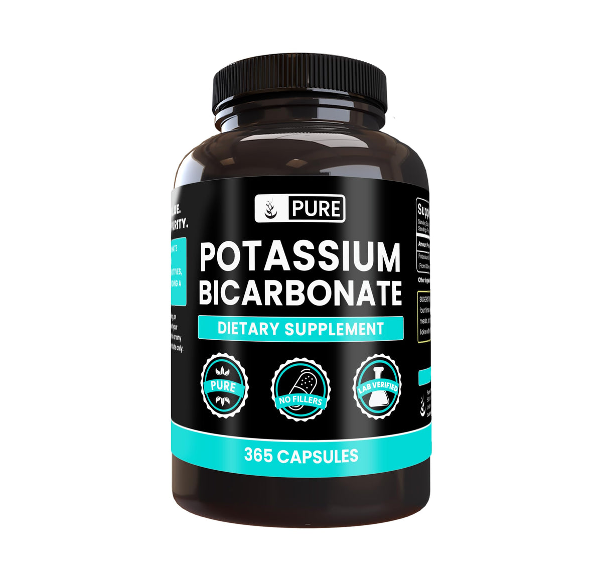 Bicarbonate de Potassium 365 Capsules PURE ORIGINAL INGREDIENTS vue de face