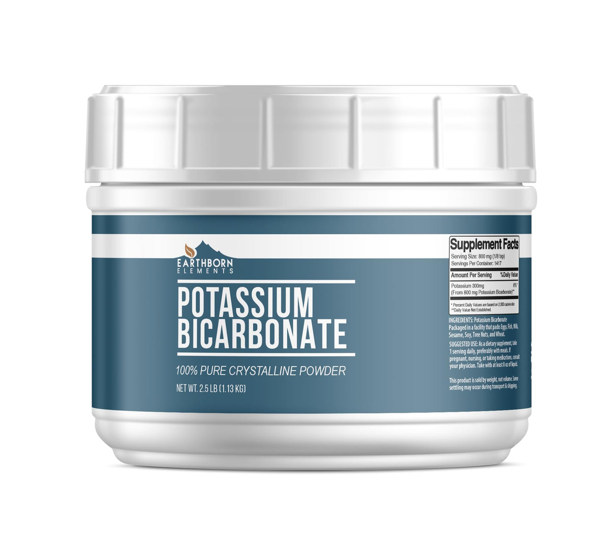 Bicarbonate de Potassium Earthborn Elements 1161g en pot refermable