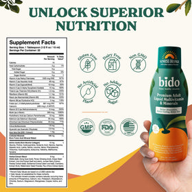Bido Multivitamines Liquides Adultes 60+ Nutriments Orange, cuillère doseuse