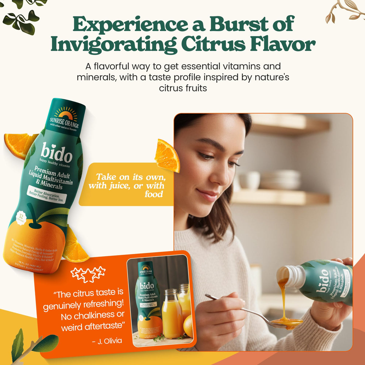 Bido Multivitamines Liquides Adultes 60+ Nutriments Orange, étiquette des ingrédients