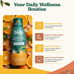 Bido Multivitamines Liquides Adultes 60+ Nutriments Orange, vue de côté