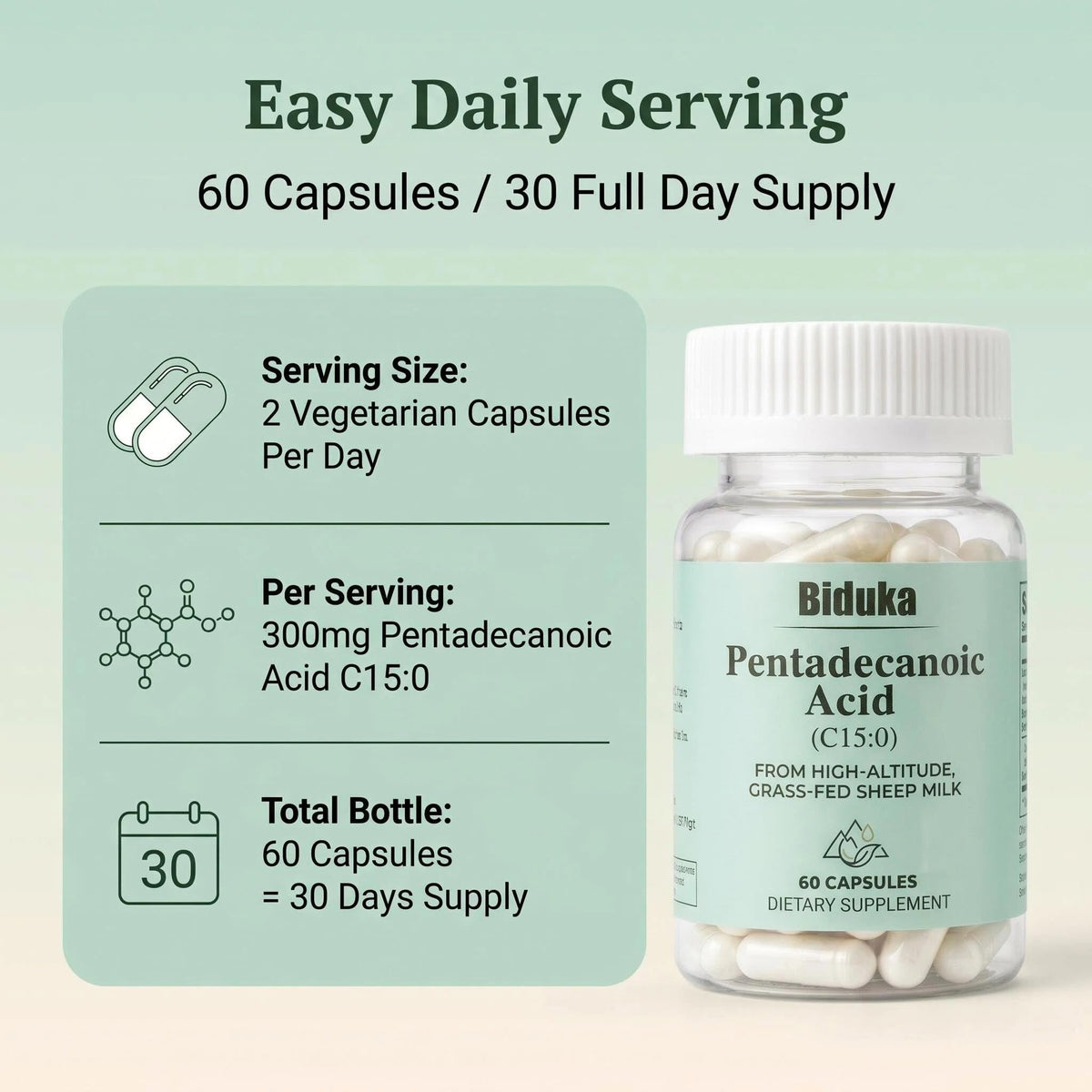 Biduka Acide Pentadécanoïque 300mg avec un fond nature