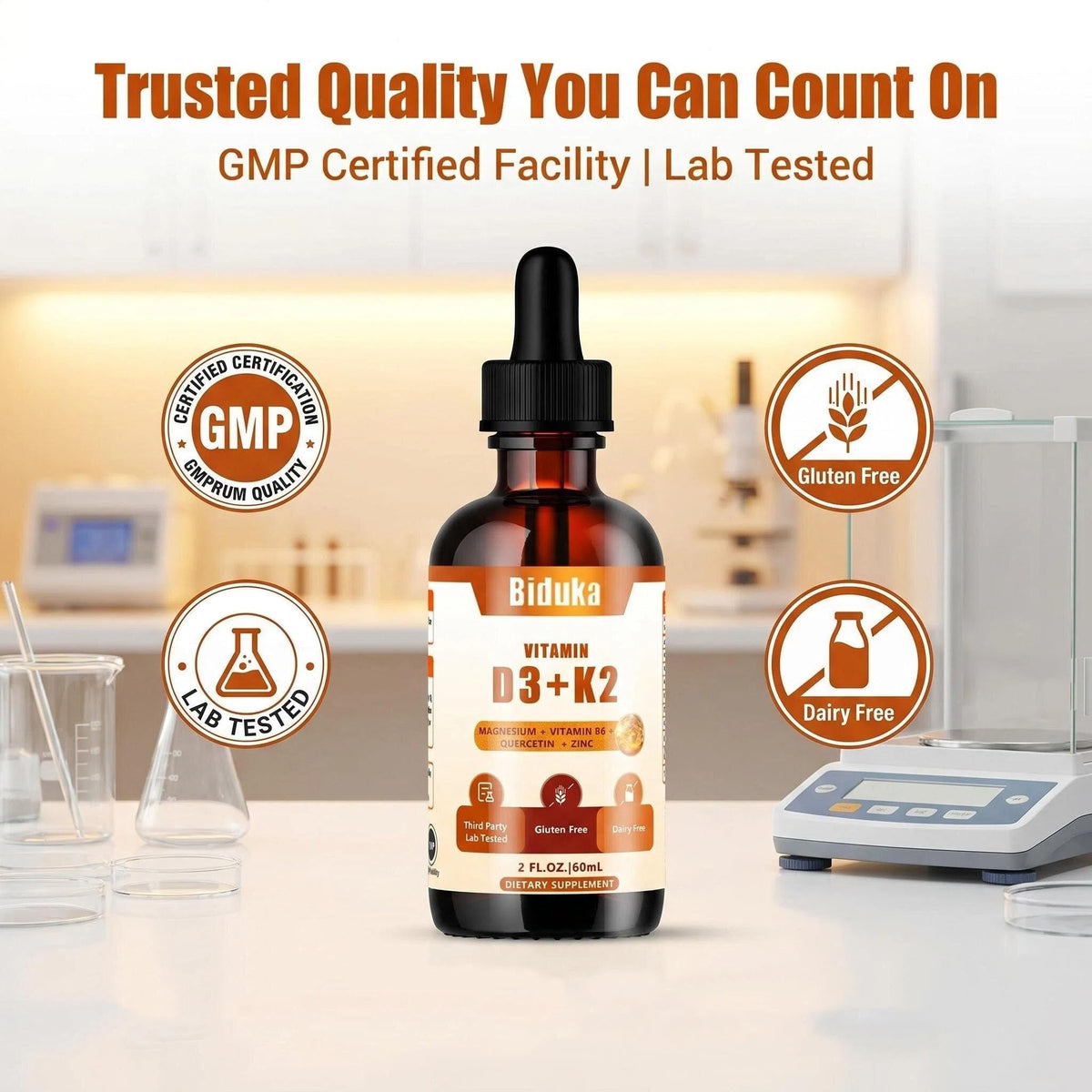 Biduka Gouttes Liquides Vitamine D3 K2 avec vitamines et minéraux