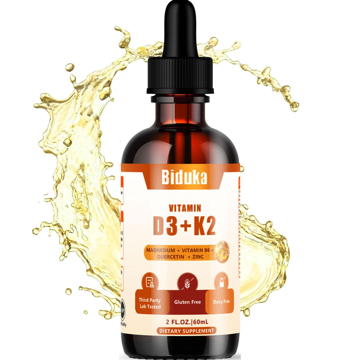 Biduka Gouttes Liquides Vitamine D3 K2 modèle avant avec bouchon
