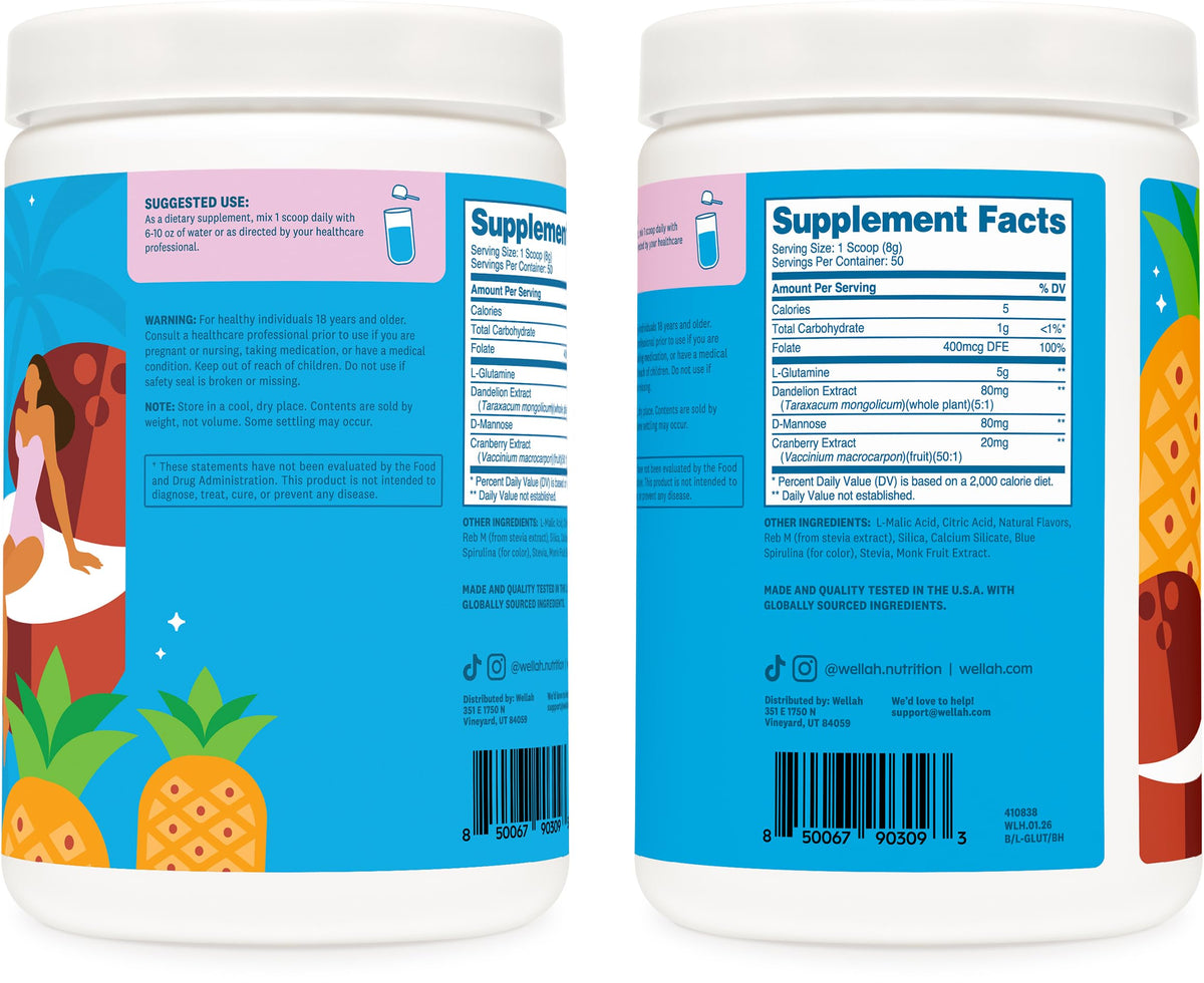 Bienfaits de la Poudre de L-Glutamine Wellah avec ingrédients