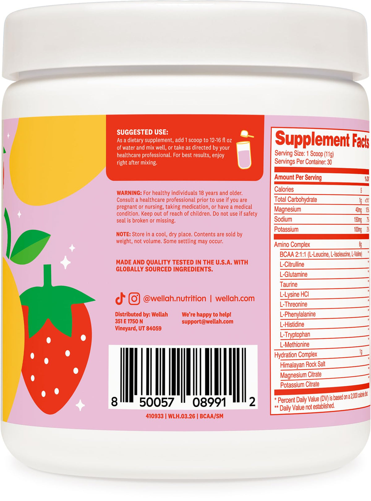Bienfaits de Wellah BCAA sur un fond de fruits frais