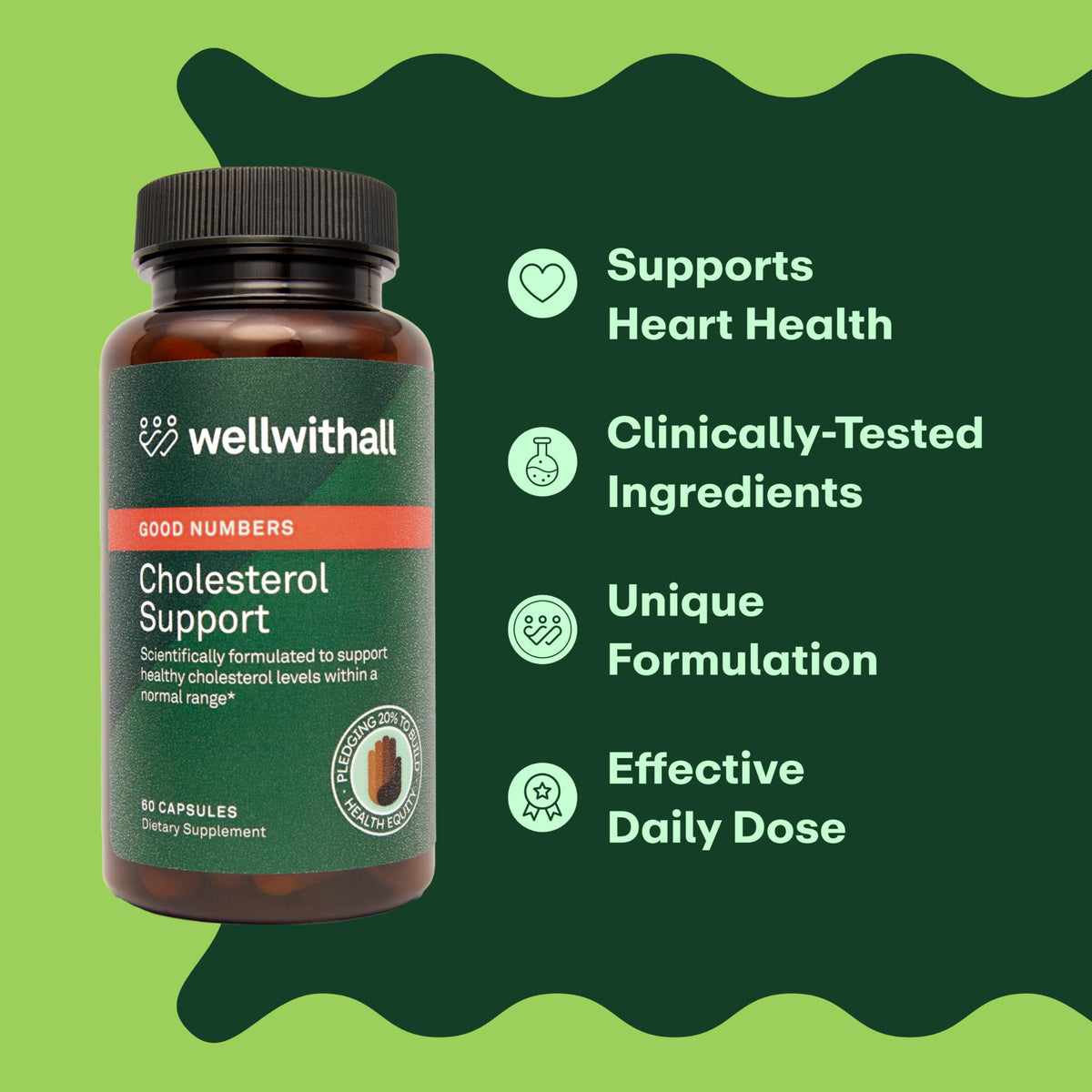 Bienfaits du WellWithAll Cholesterol Support affichés