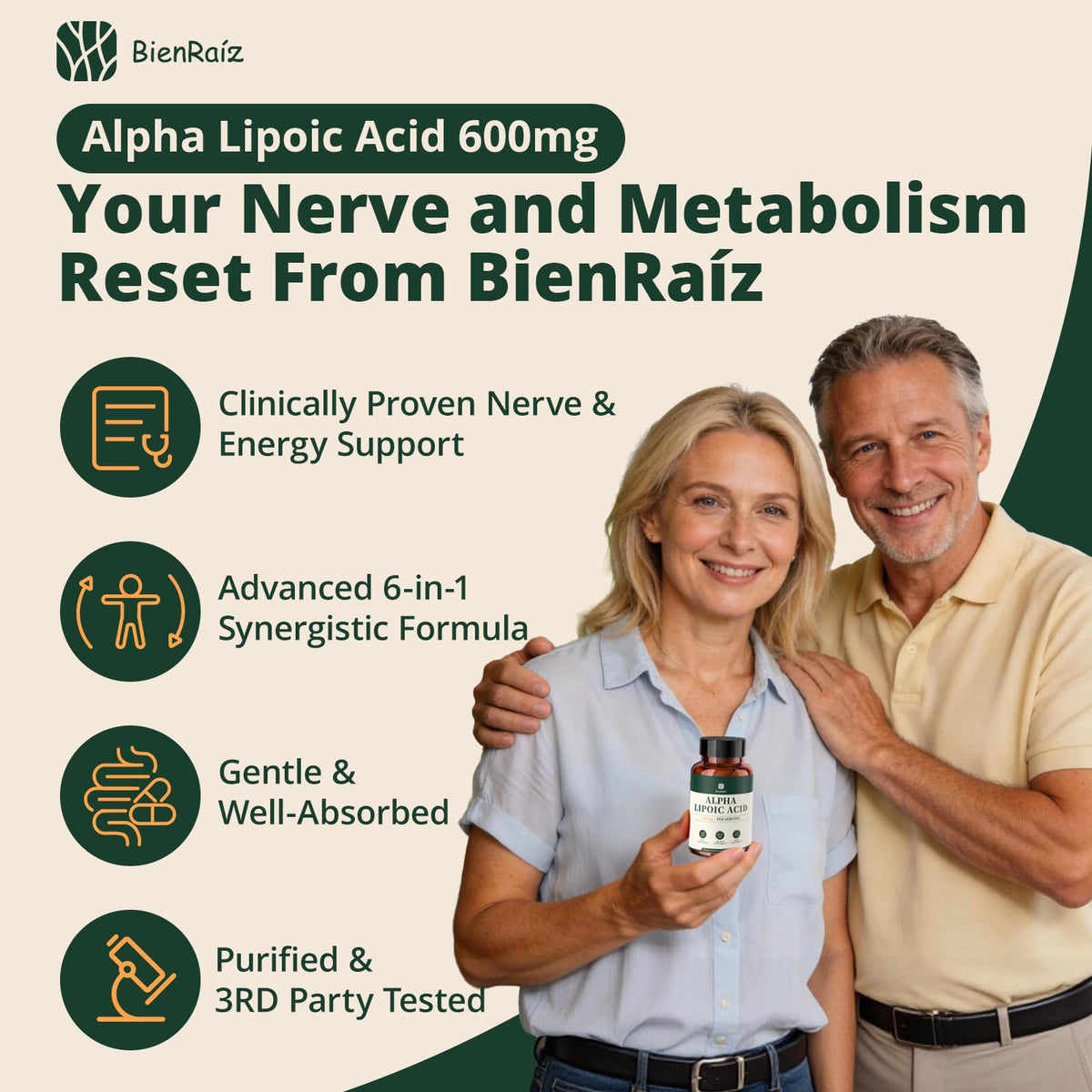 BienRaíz Acide Alpha Lipoïque 600mg dosage sur étiquette