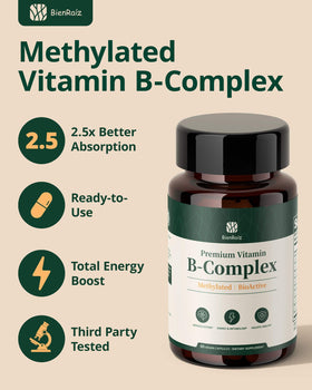 BienRaíz Complexe de Vitamines B Méthylées côté du flacon