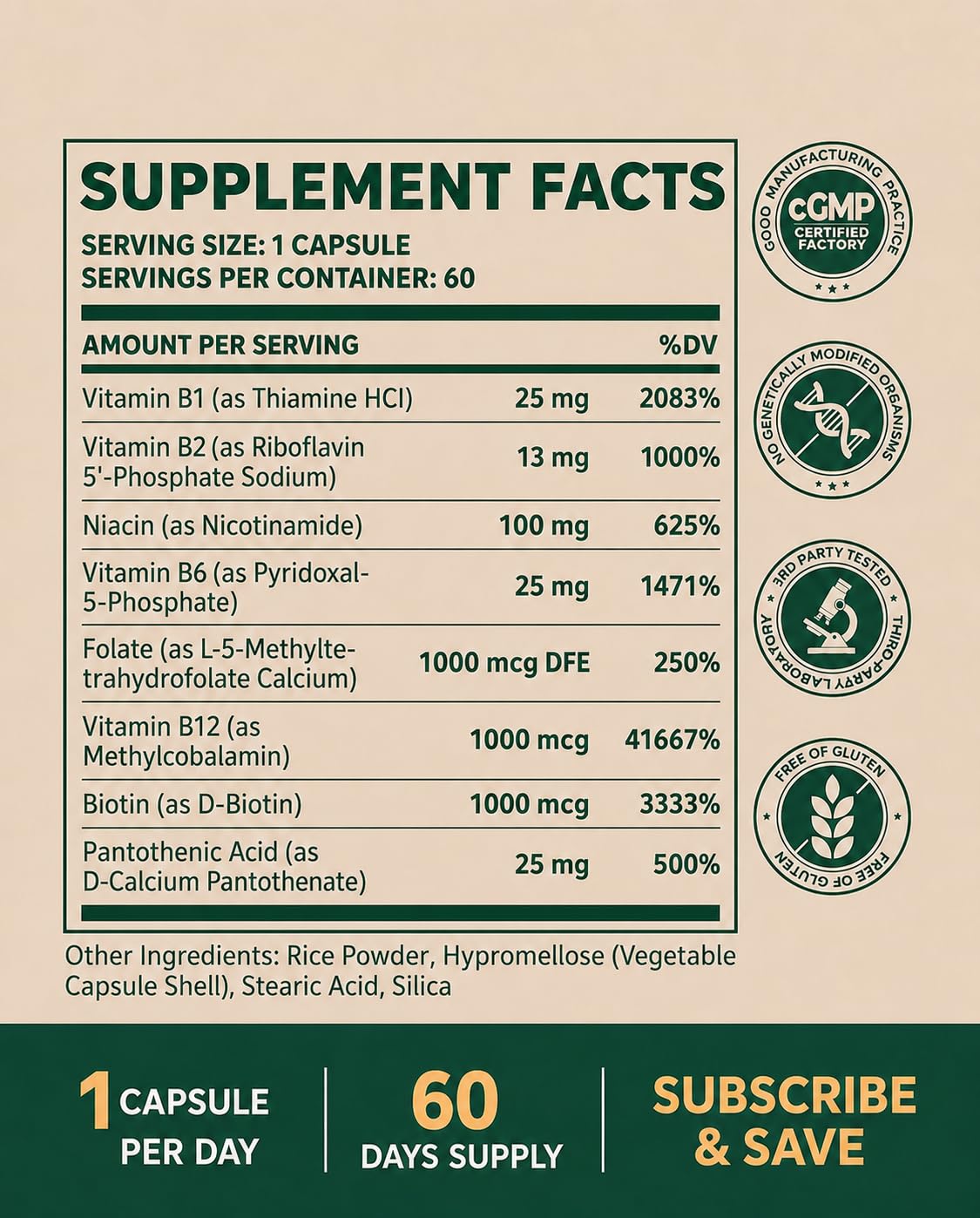 BienRaíz Complexe de Vitamines B Méthylées étiquette détaillée