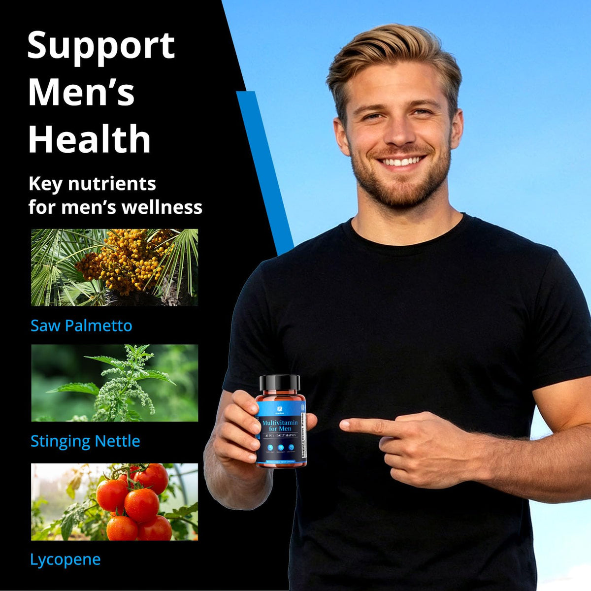 BienRaíz Multivitamines pour Hommes CoQ10 & PQQ 90 Capsules avec capsules visibles