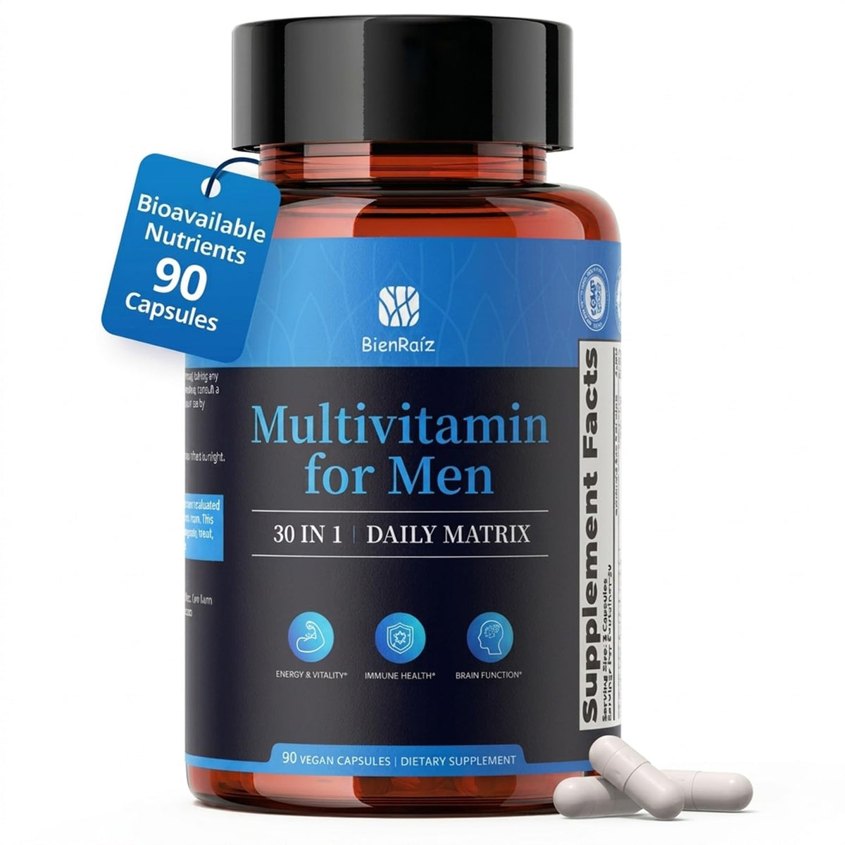 BienRaíz Multivitamines pour Hommes CoQ10 & PQQ 90 Capsules vue de face