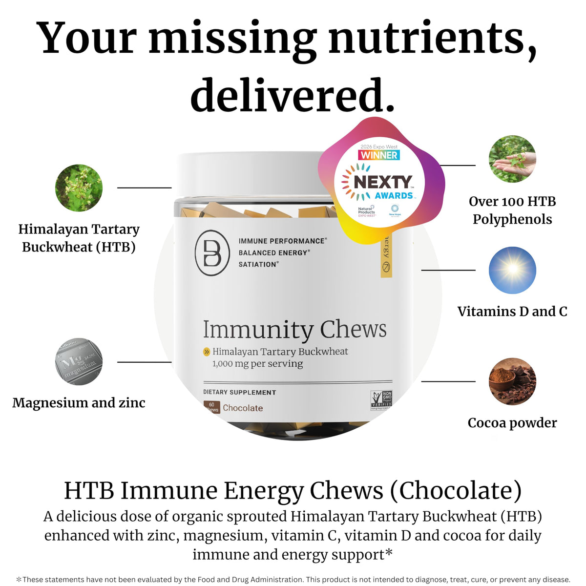 BIG BOLD HEALTH HTB Chews Chocolat, chews au chocolat présentés sur une table