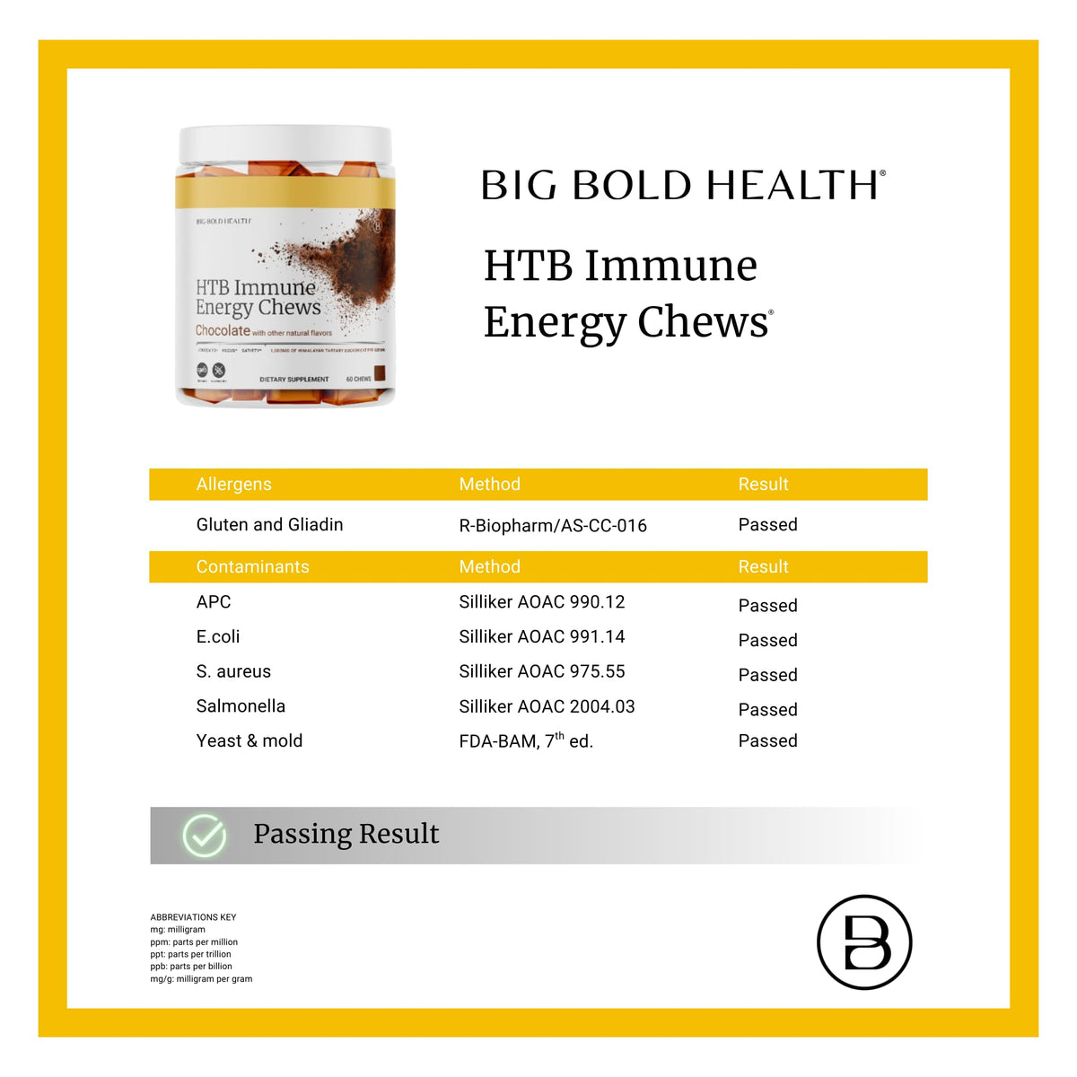 BIG BOLD HEALTH HTB Chews Chocolat, pot ouvert avec chews visibles