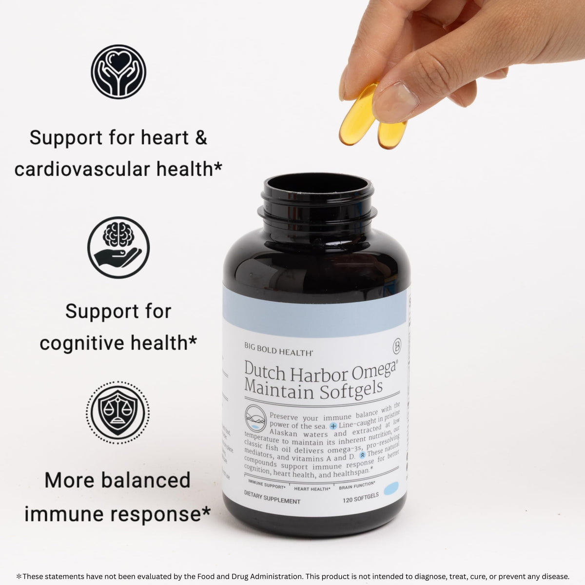 BIG BOLD HEALTH Omega Maintain 120 Softgels capsules sur une cuillère