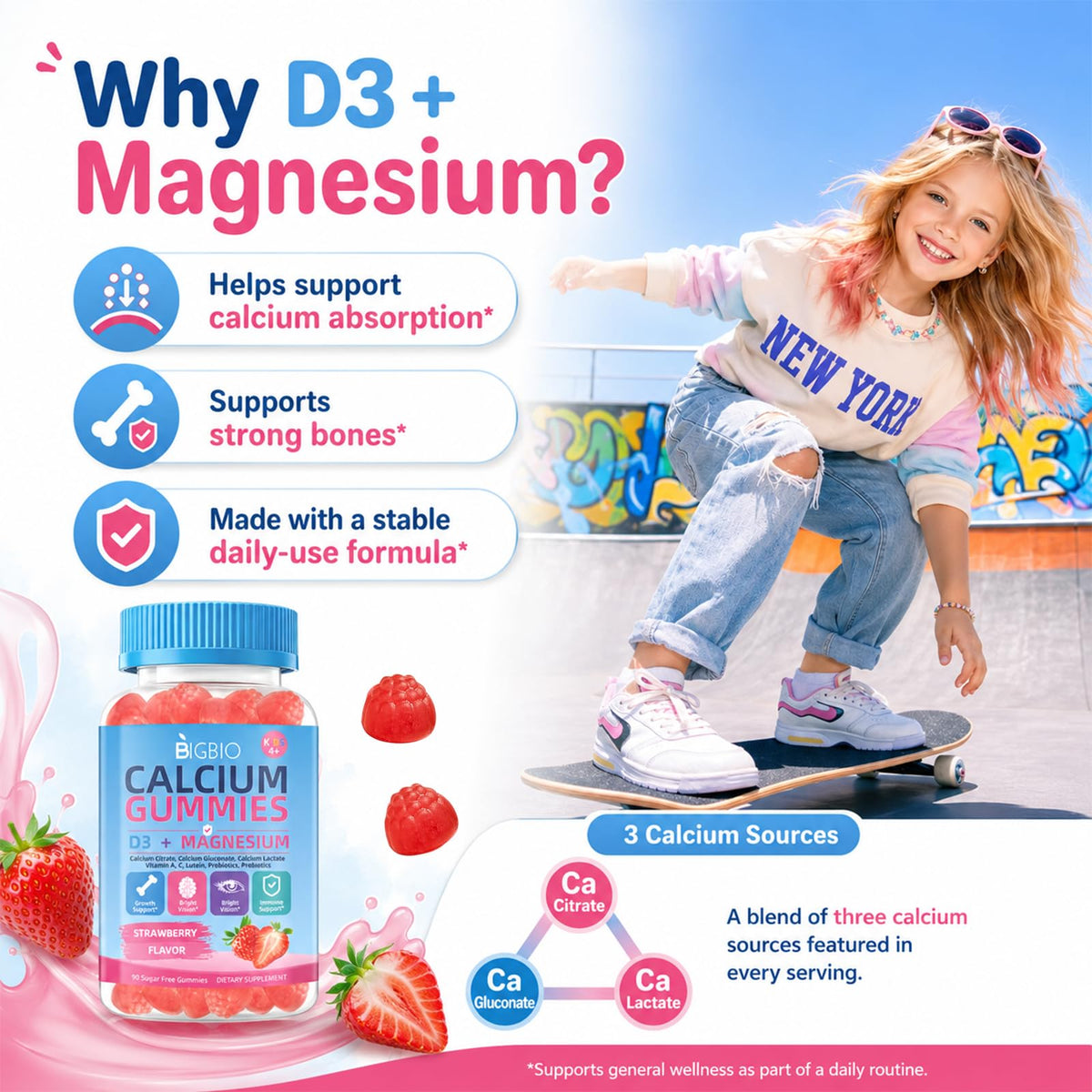 BIGBIO Gummies Calcium Enfant 90 Gummies Fraise arrière