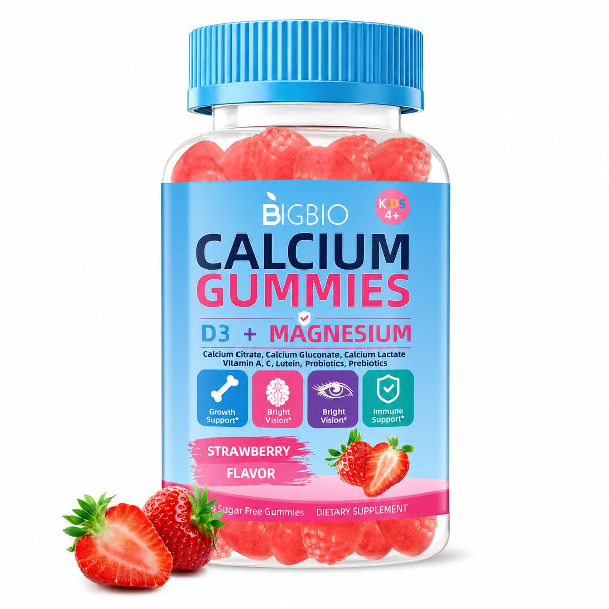 BIGBIO Gummies Calcium Enfant 90 Gummies Fraise avant