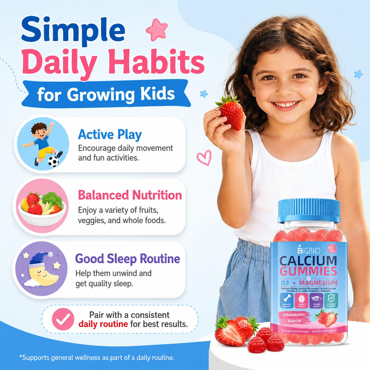 BIGBIO Gummies Calcium Enfant 90 Gummies Fraise côté