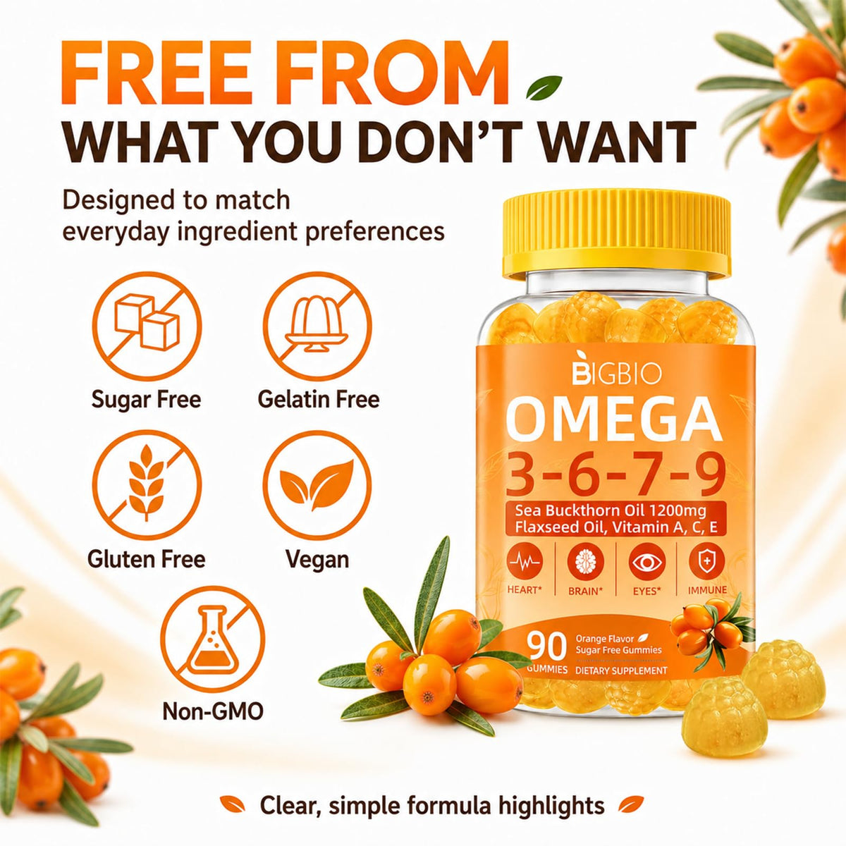 BIGBIO Gummies Omega 3-6-7-9 1200mg arrière du pot