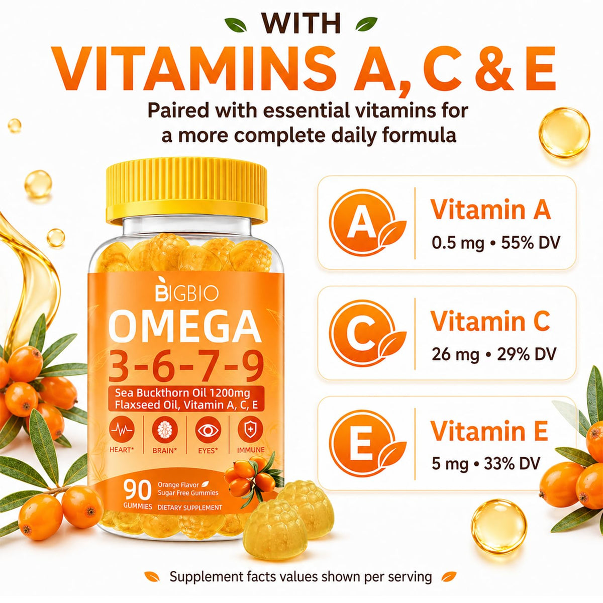 BIGBIO Gummies Omega 3-6-7-9 1200mg étiquette