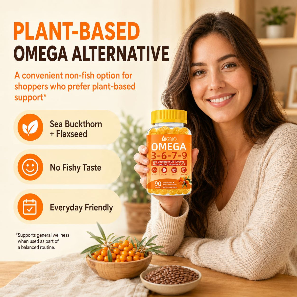 BIGBIO Gummies Omega 3-6-7-9 1200mg gummies en gros plan