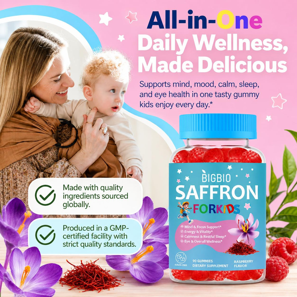 BIGBIO gummies Saffron pour enfants, dosage recommandé