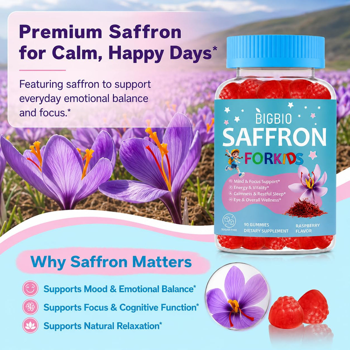 BIGBIO gummies Saffron pour enfants, texture des gummies