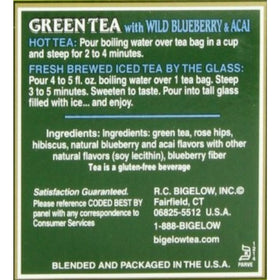 Bigelow Tea Thé Vert aux Myrtilles sachet ouvert avec infusion