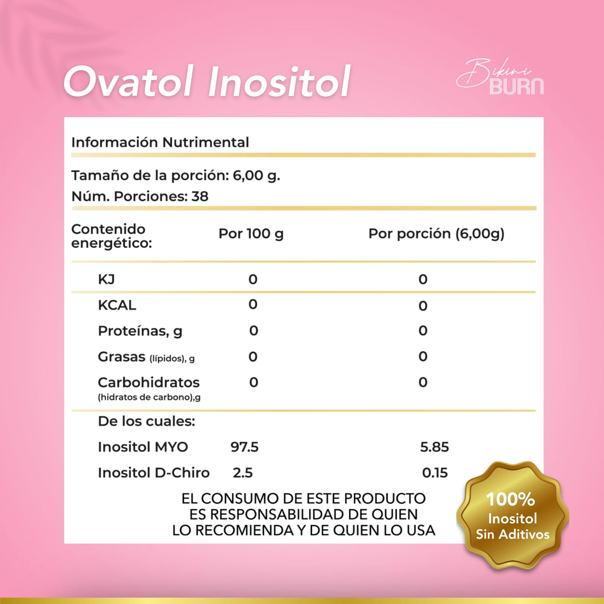 Bikini Burn Inositol 6g Poudre Pure, contenu en poudre