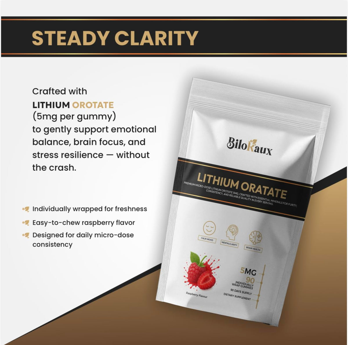 BiloRaux Lithium Orotate 5mg Gummies sur une table