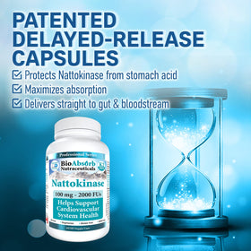 Bio Absorb Nattokinase 2000 FU 60 capsules avec étiquette détaillée
