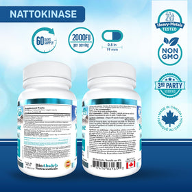 Bio Absorb Nattokinase 2000 FU 60 capsules sur fond blanc