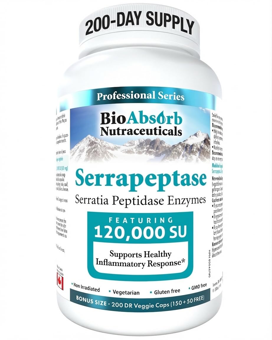 Bio Absorb Nutraceuticals Serrapeptase 120000 SPU face avant du flacon