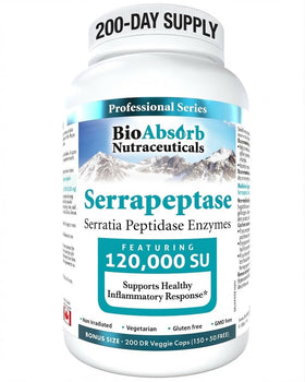 Bio Absorb Nutraceuticals Serrapeptase 120000 SPU face avant du flacon