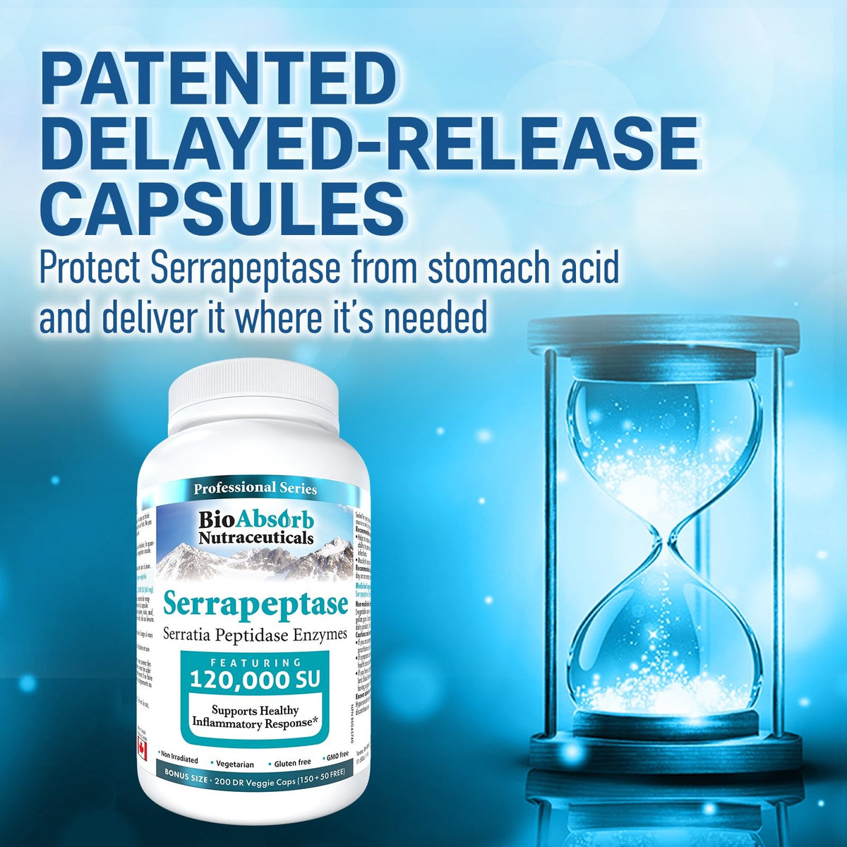 Bio Absorb Nutraceuticals Serrapeptase 120000 SPU vue latérale du flacon