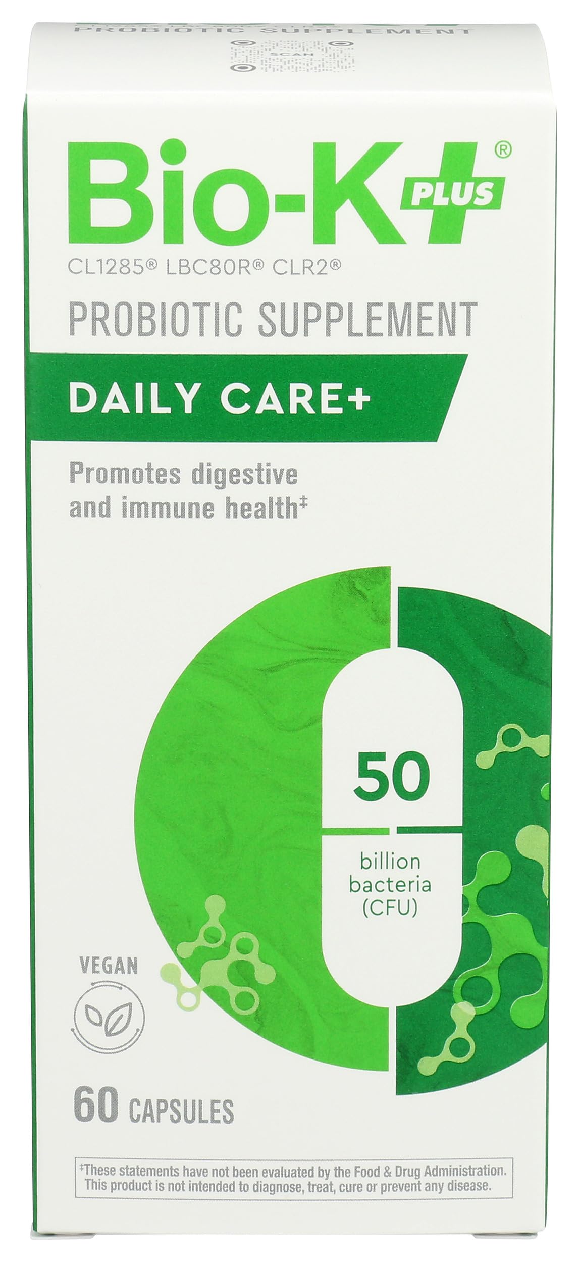 Bio-K Plus 50 milliards probiotiques capsules végétales vue de face