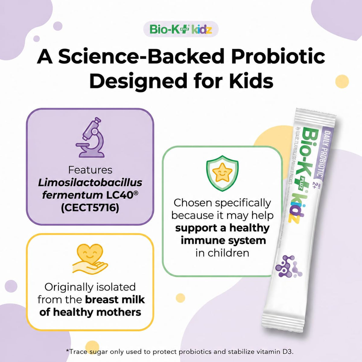 Bio-K Plus Poudre Probiotique Enfant ingrédients sur l'emballage