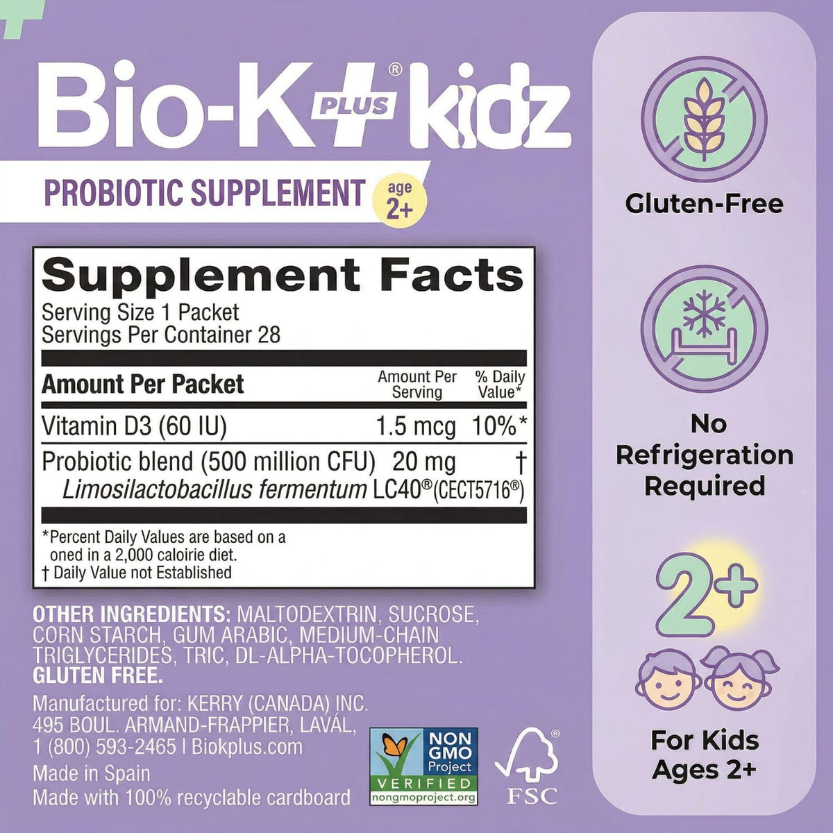 Bio-K Plus Poudre Probiotique Enfant présentation de l'emballage