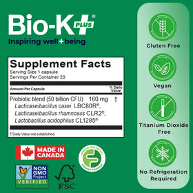 Bio-K Plus Probiotique Avancé 50B CFU Vegan 20 Capsules - vue arrière