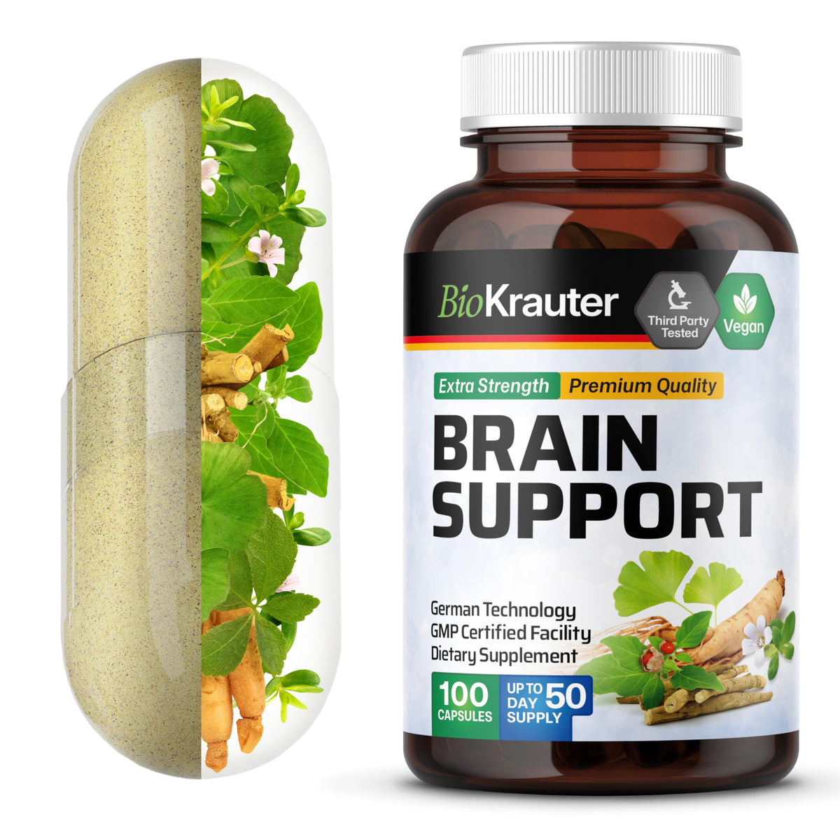 BIO KRAUTER 100 capsules de compléments alimentaires cérébraux vue de face