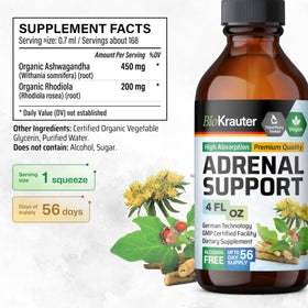 BIO KRAUTER Adrenal Support 141g ingrédients naturels sur fond blanc