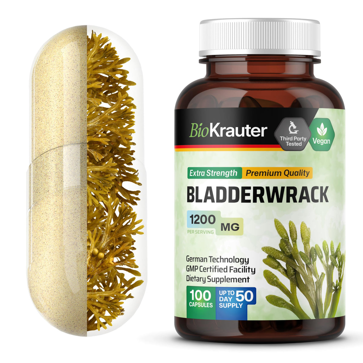 BIO KRAUTER capsules d'algue varech 100 capsules, vue de face