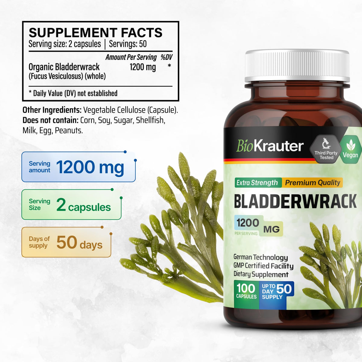 BIO KRAUTER capsules d'algue varech avec gobelet d'eau, mise en scène