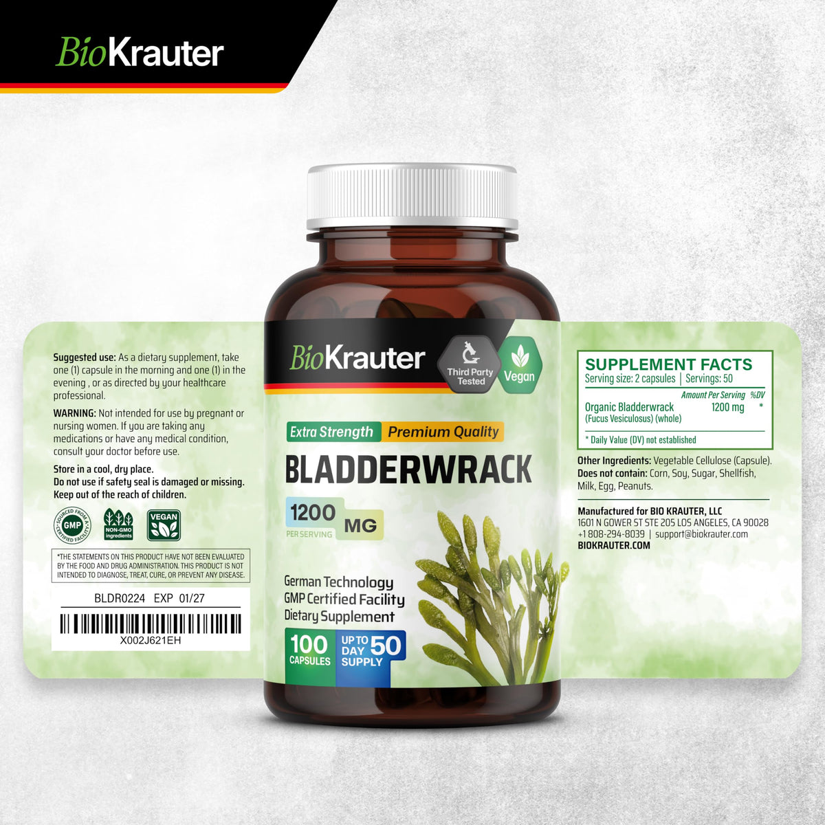 BIO KRAUTER capsules d'algue varech, format pratique de 50 jours