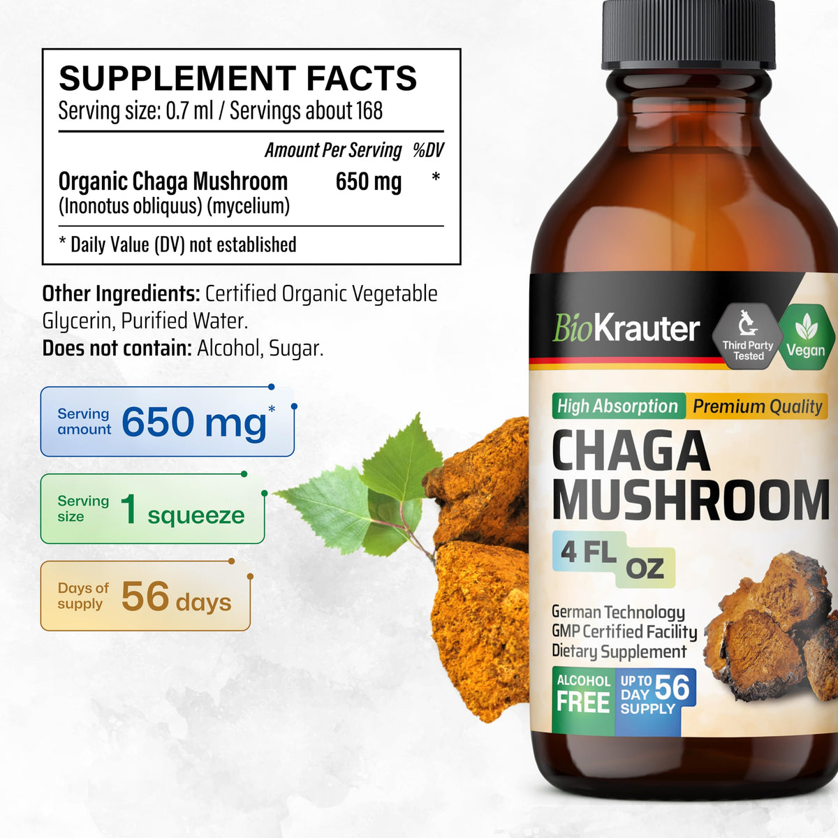 BIO KRAUTER Champignon Chaga 120 ml goutte à goutte